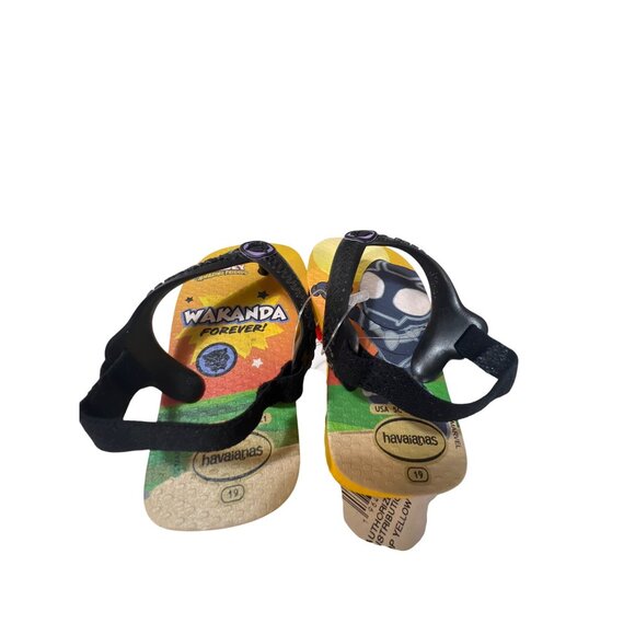 Marvel Wakanda Forever Havaianas Kids Flip Flops Size 5C Black Panther Yellow/Bl - Picture 4 of 5
